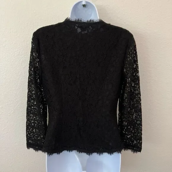 Diane von Furstenberg Shirt 6 Women Blk Lace Top ButtonUp Sheer Long Sleeve $298 - Picture 3 of 12